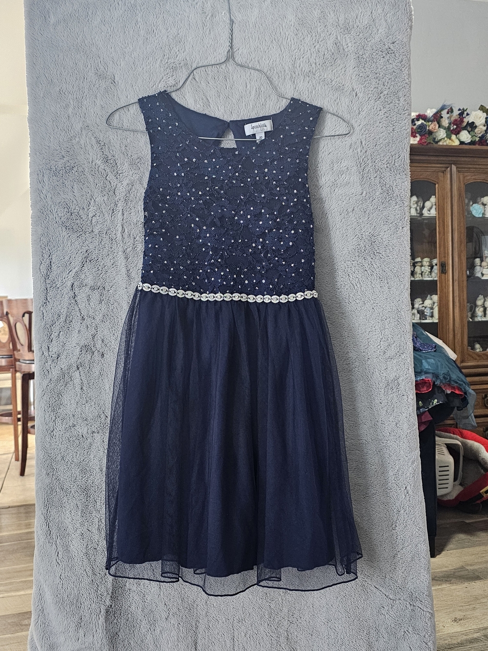 Speechless Navy Sleeveless Tulle Party Dress with Crystal Waist
